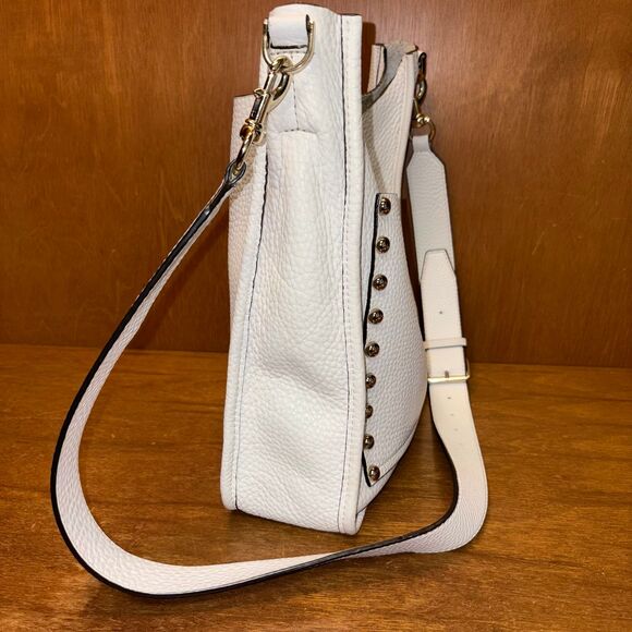 Rebecca Minkoff 2016 White Pebbled Leather Feed Bag Crossbody with Silver Studs - Picture 7 of 15